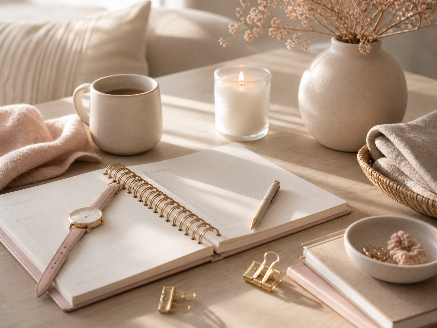 Planner and coffee on a calm desk